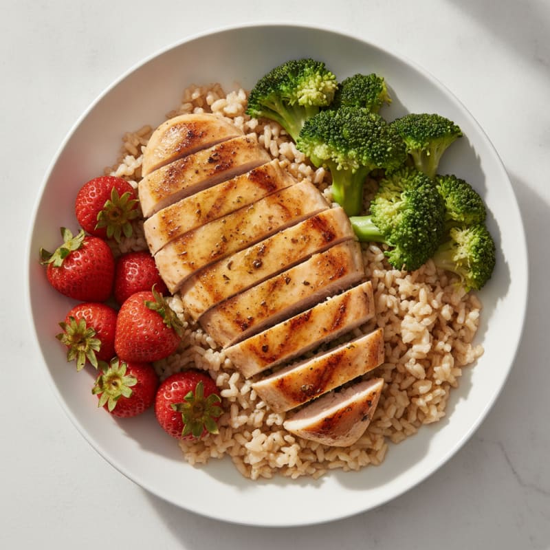 Grilled Chicken and Brown Rice Bowl with Steamed Broccoli