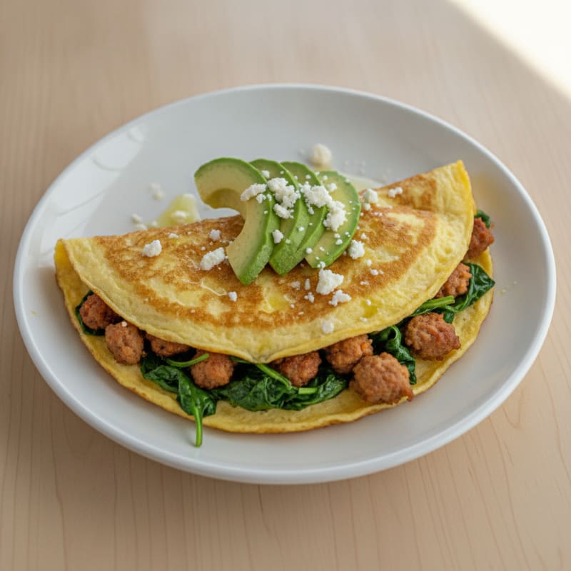 Egg White Spinach Omelet with Turkey Sausage