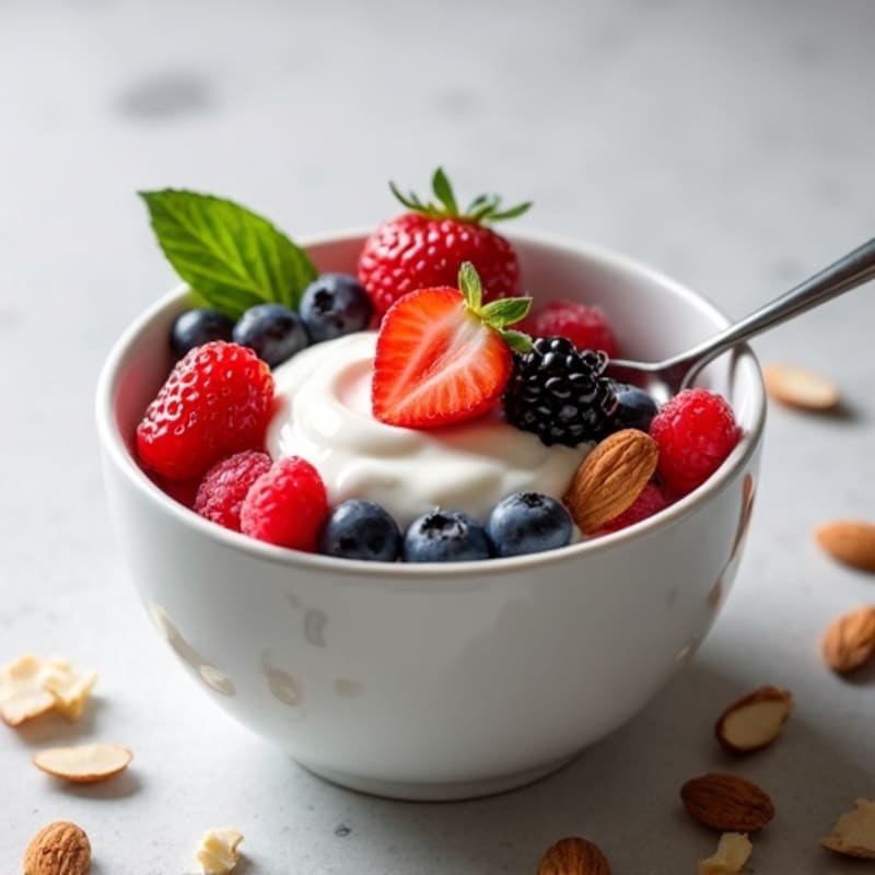 Creamy Greek Yogurt with Fresh Berries and Crunchy Almonds