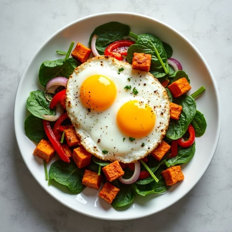 Crispy Sweet Potato Hash with Molten Eggs and Greens