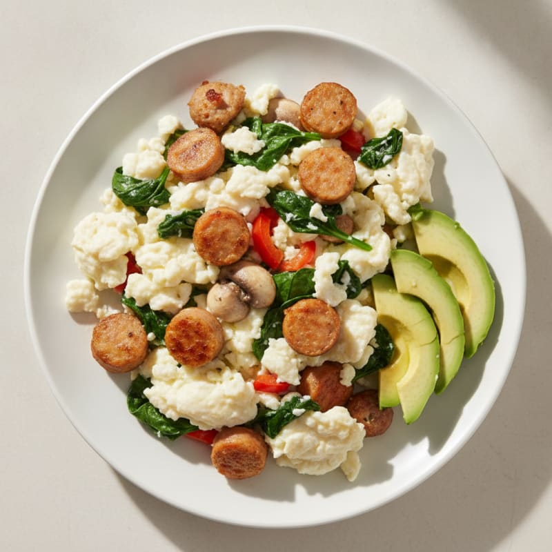 Egg White Scramble with Turkey Sausage and Spinach
