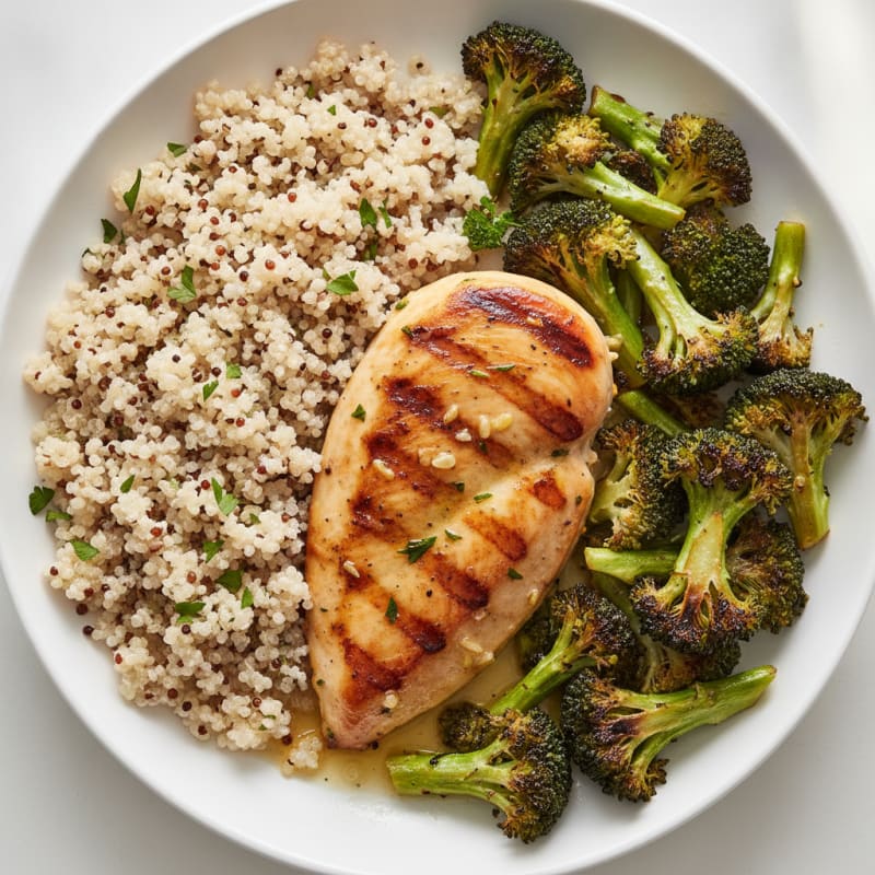 Grilled Chicken Breast with Quinoa and Roasted Broccoli