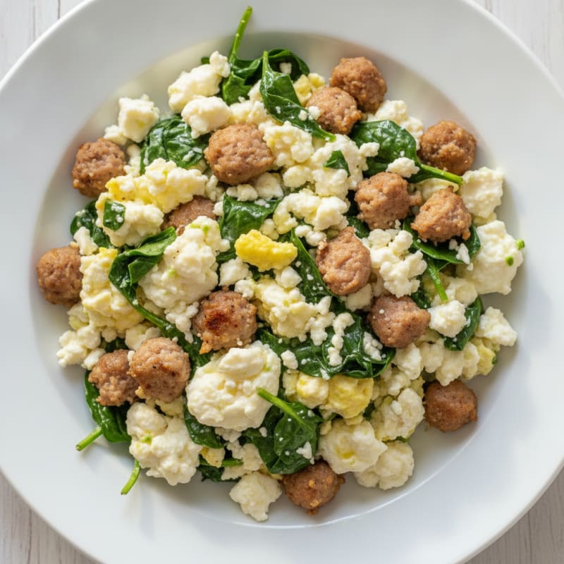 Egg White and Turkey Sausage Scramble with Spinach and Feta