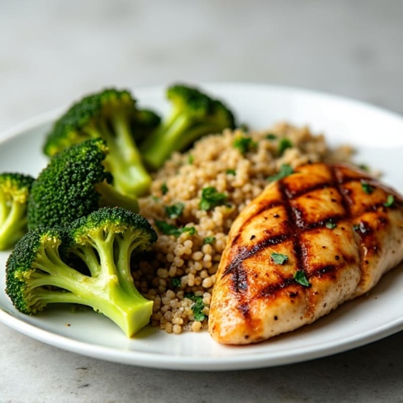 Grilled Chicken Breast with Quinoa and Roasted Broccoli