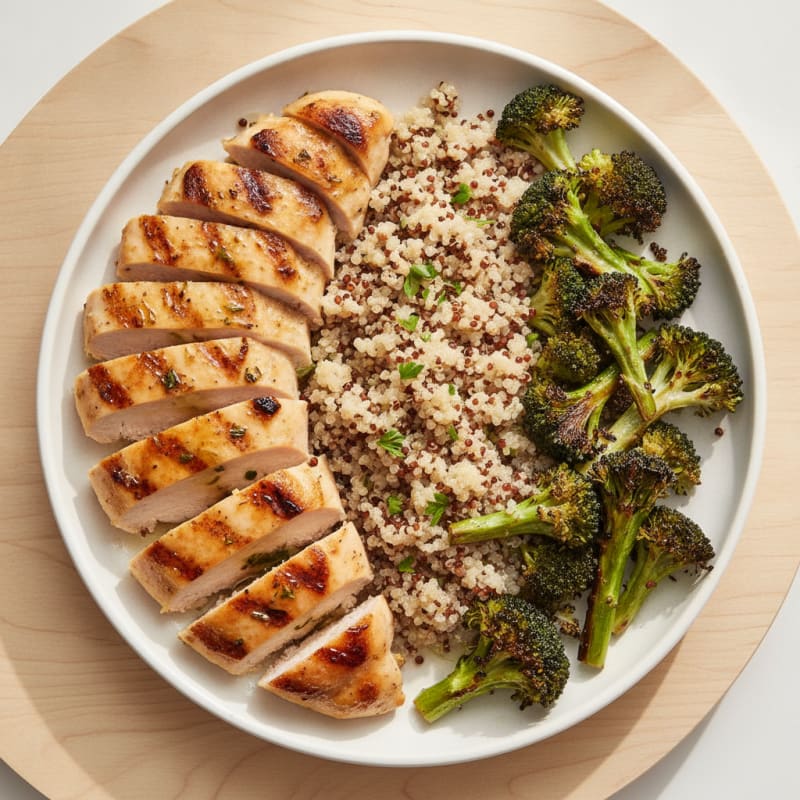 Grilled Chicken Breast with Quinoa and Roasted Broccoli