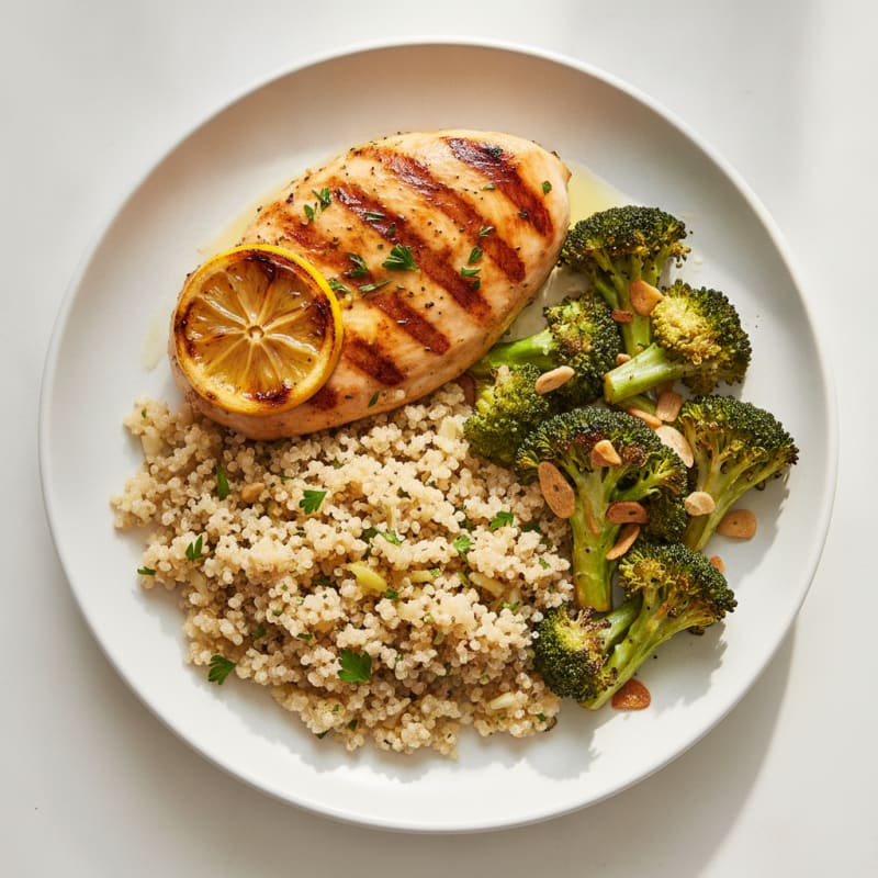 Grilled Chicken Breast with Quinoa and Roasted Broccoli