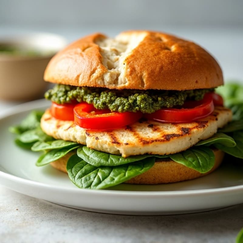 Grilled Chicken Sandwich with Fresh Pesto and Roasted Red Peppers