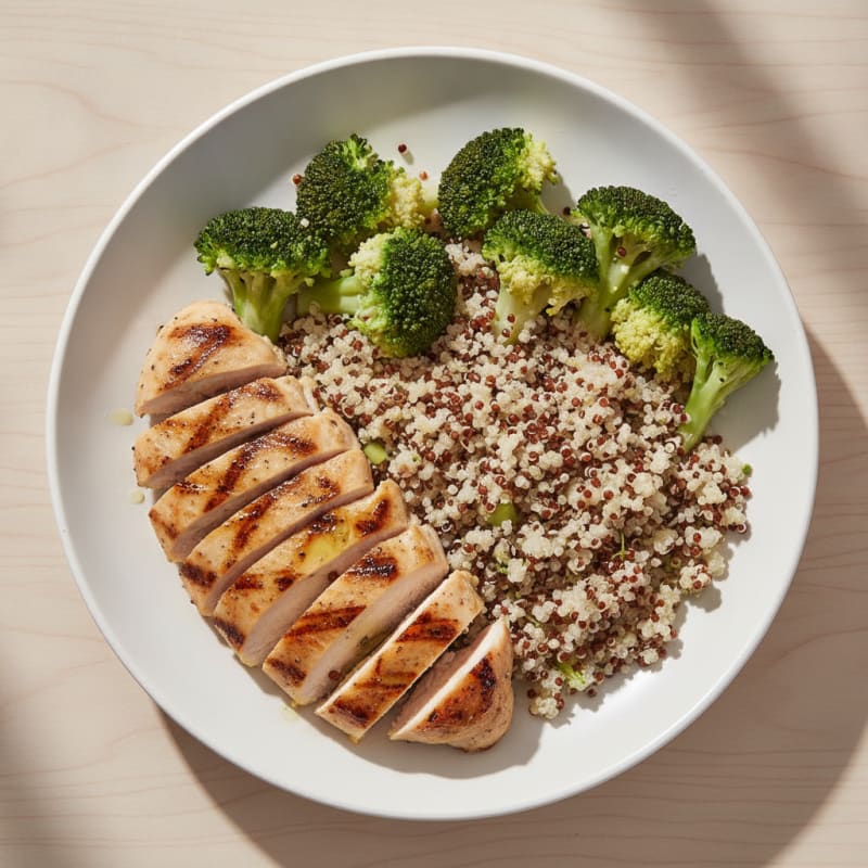 Grilled Chicken Breast with Quinoa and Steamed Broccoli