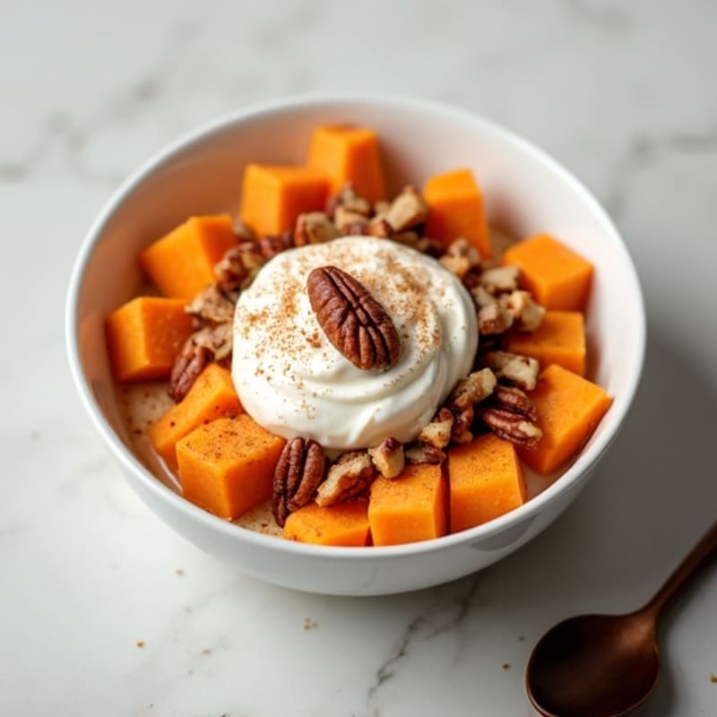 Vanilla-Spiced Creamy Sweet Potato Bowl with Crunchy Pecan Topping