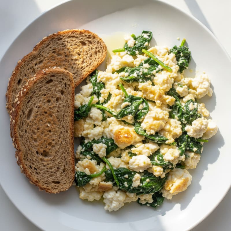 Cottage Cheese Egg White Scramble with Sautéed Spinach