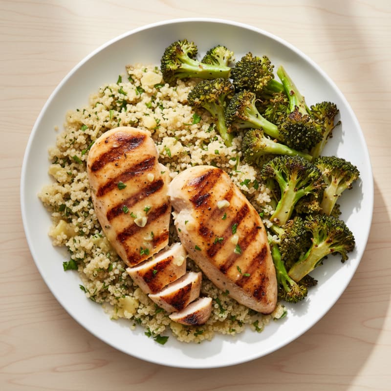 Grilled Chicken Breast with Quinoa and Roasted Broccoli