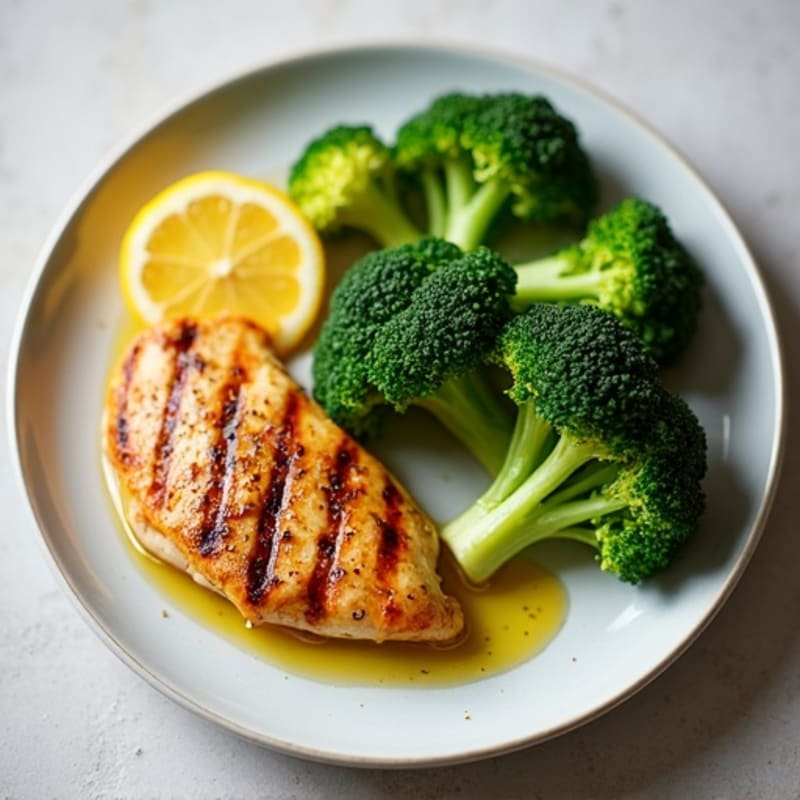Grilled Chicken Breast with Steamed Broccoli and Lemon