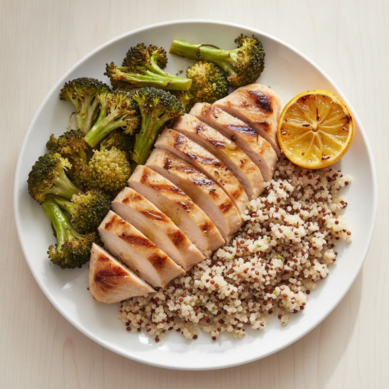 Grilled Chicken Breast over Quinoa and Roasted Broccoli