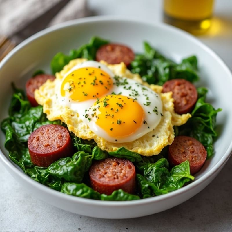 Egg White and Turkey Sausage Scramble with Sautéed Spinach