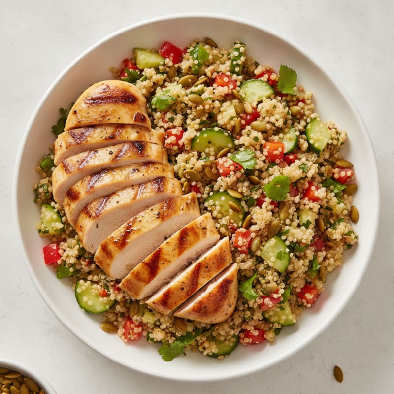 Grilled Chicken Breast with Crunchy Quinoa Salad