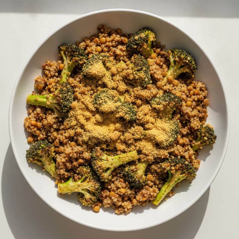 Crispy Lentil and Quinoa Bowl with Roasted Broccoli