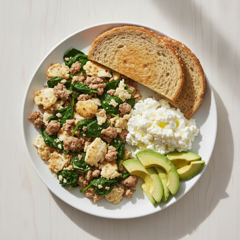 Egg White and Turkey Spinach Scramble with Cottage Cheese