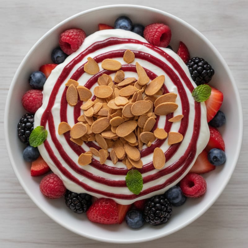 Greek Yogurt Protein Parfait with Mixed Berries and Almonds