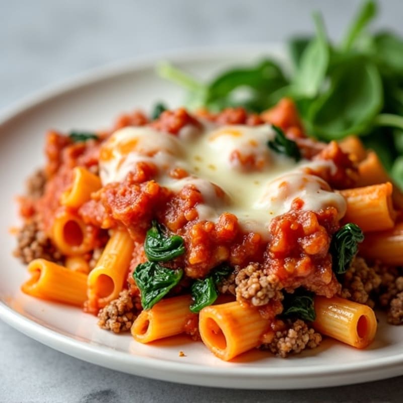 Protein-Packed Baked Ziti with Lean Ground Beef and Spinach