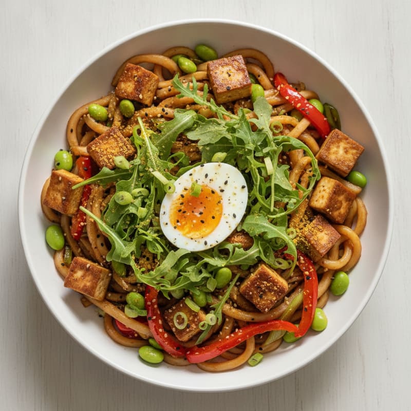 Udon Noodle Bowl with Leek and Rucola
