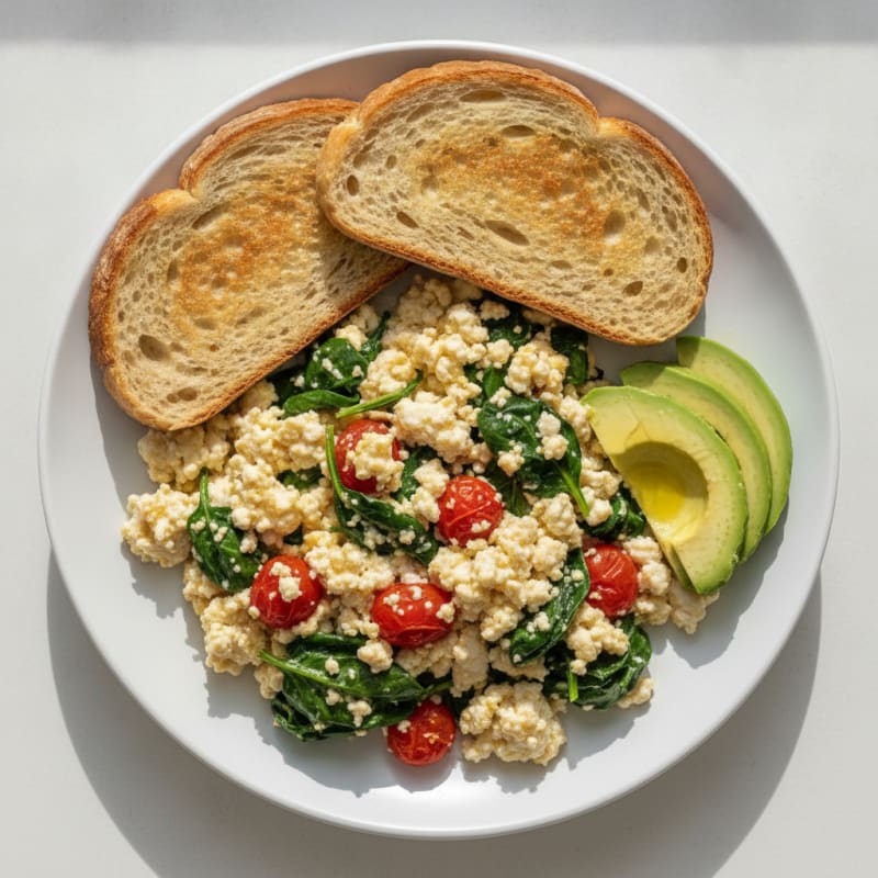 Egg White and Cottage Cheese Scramble with Spinach and Tomatoes