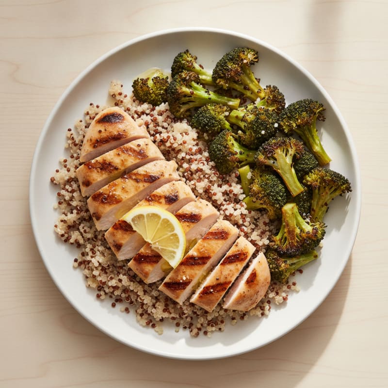 Grilled Chicken Breast with Quinoa and Roasted Broccoli
