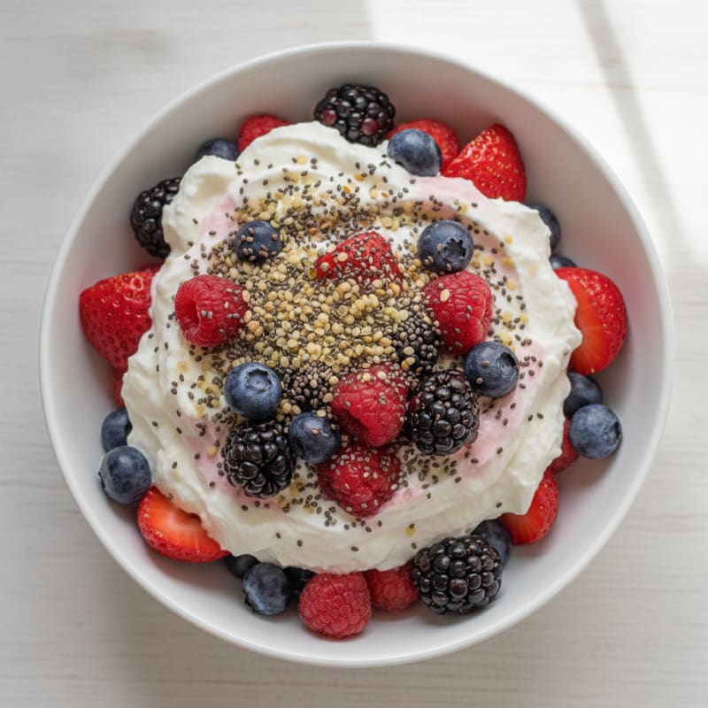 Greek Yogurt Protein Parfait with Mixed Berries and Chia Seeds