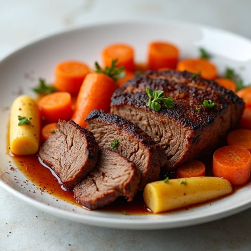 Smoky Slow-Cooked Brisket with Roasted Root Vegetables