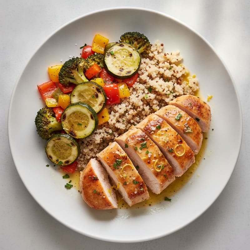 Lemon Herb Chicken with Roasted Vegetables and Quinoa