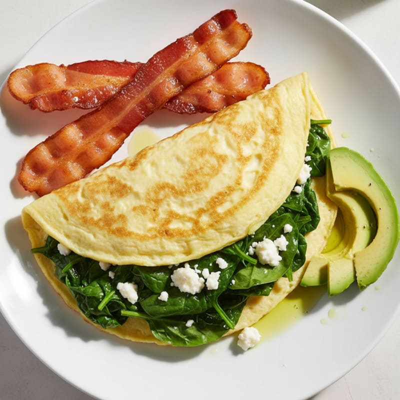 Egg White Spinach Omelette with Turkey Bacon