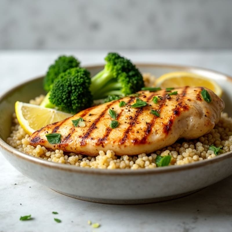 Grilled Chicken Breast with Roasted Broccoli and Quinoa