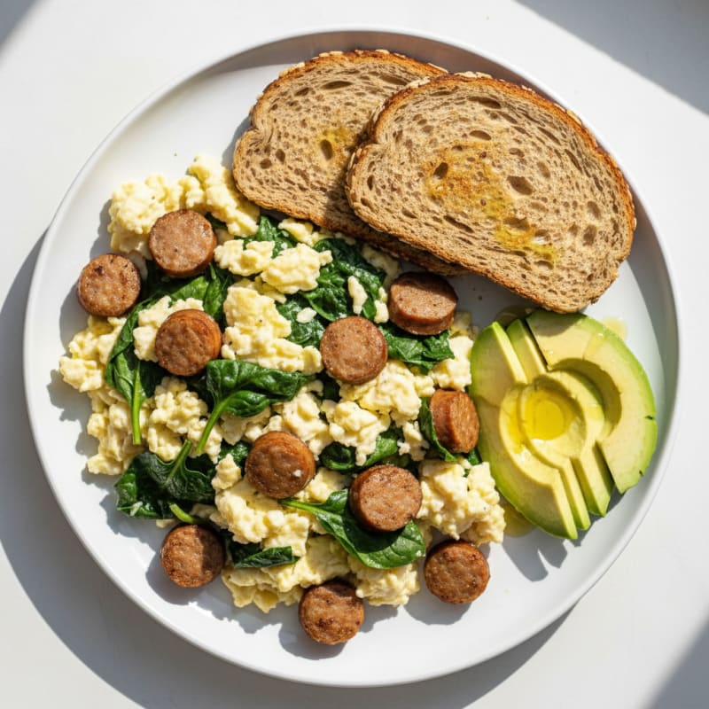 Egg White and Turkey Sausage Scramble with Spinach