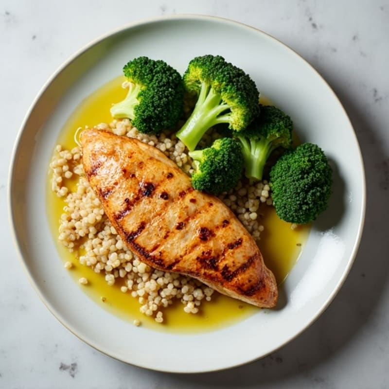 Grilled Chicken Breast with Roasted Broccoli and Quinoa