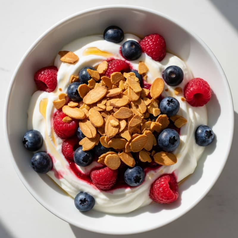 Greek Yogurt Protein Parfait with Mixed Berries and Almonds