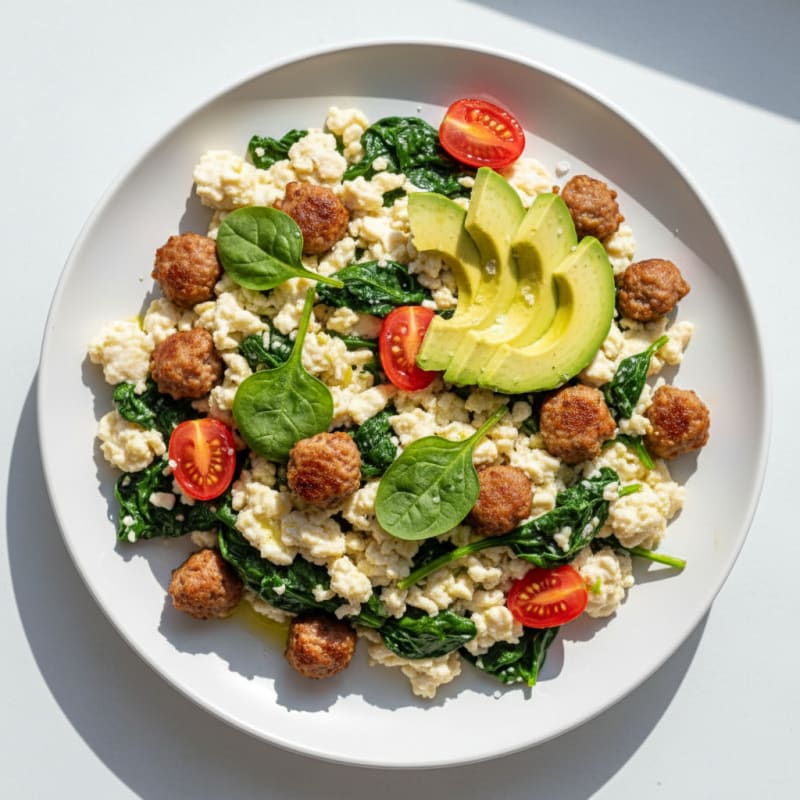 Egg White Scramble with Spinach and Turkey Sausage