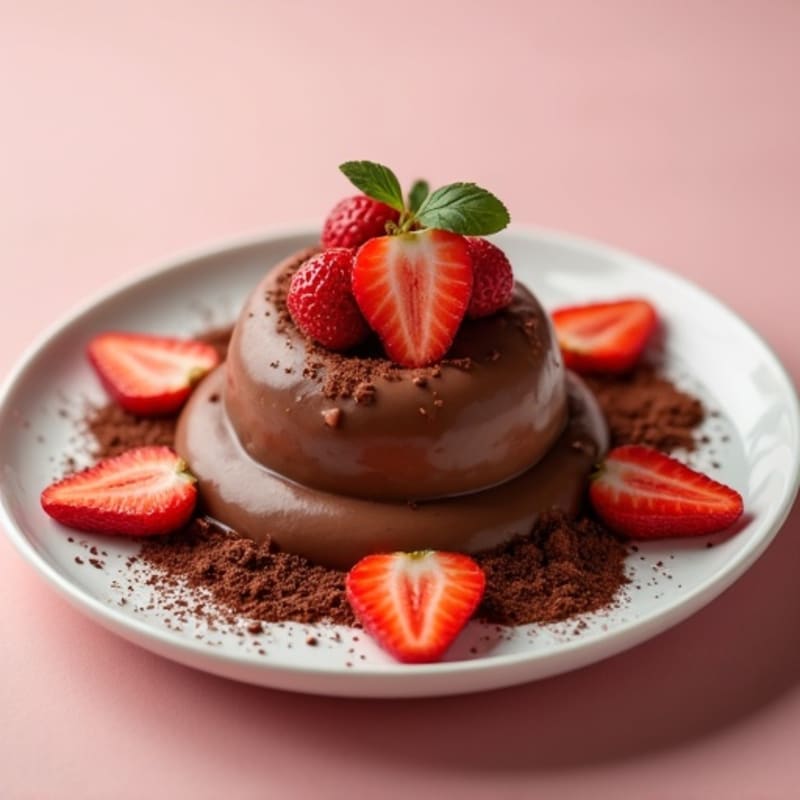 Silky Chocolate Protein Pudding with Sliced Strawberries