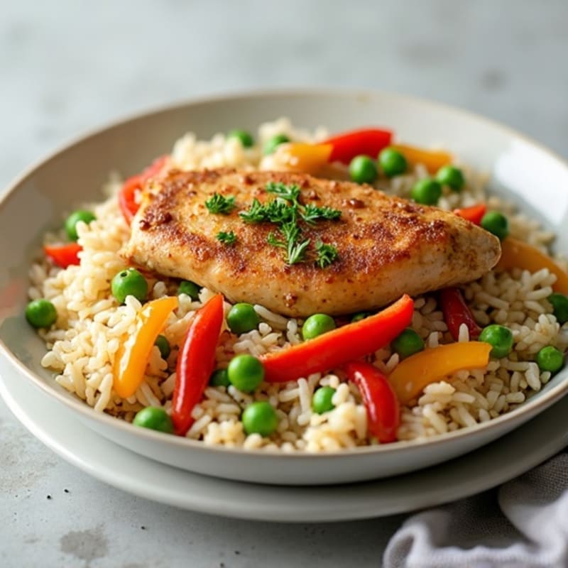 Chicken and Rice Skillet with Savory Bell Peppers and Peas