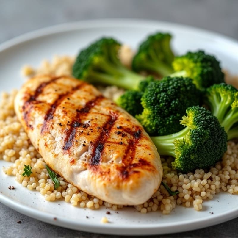 Grilled Chicken Breast with Quinoa and Roasted Broccoli