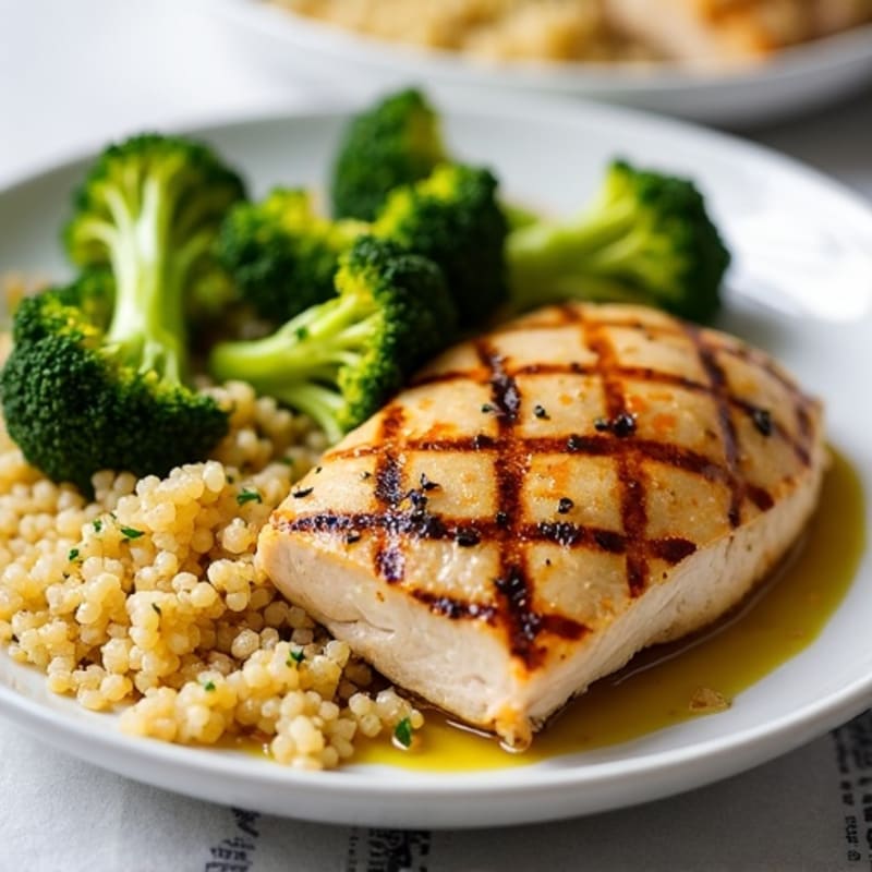 Grilled Chicken Breast with Quinoa and Roasted Broccoli