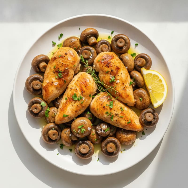 Garlic Butter Roasted Mushrooms and Chicken