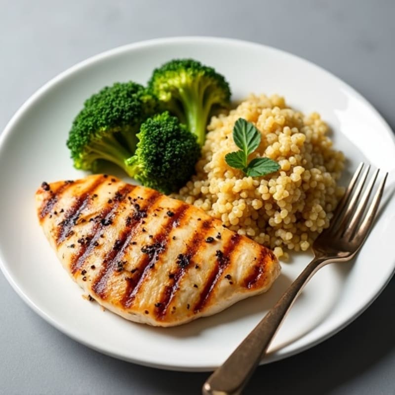 Grilled Chicken Breast with Quinoa and Roasted Broccoli