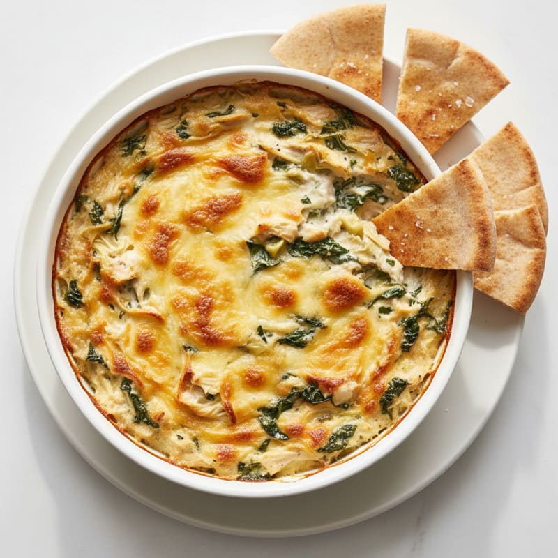 Baked Spinach Artichoke Dip with Toasted Pita