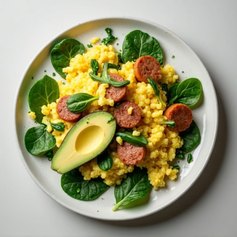 Egg White Scramble with Turkey Sausage and Spinach