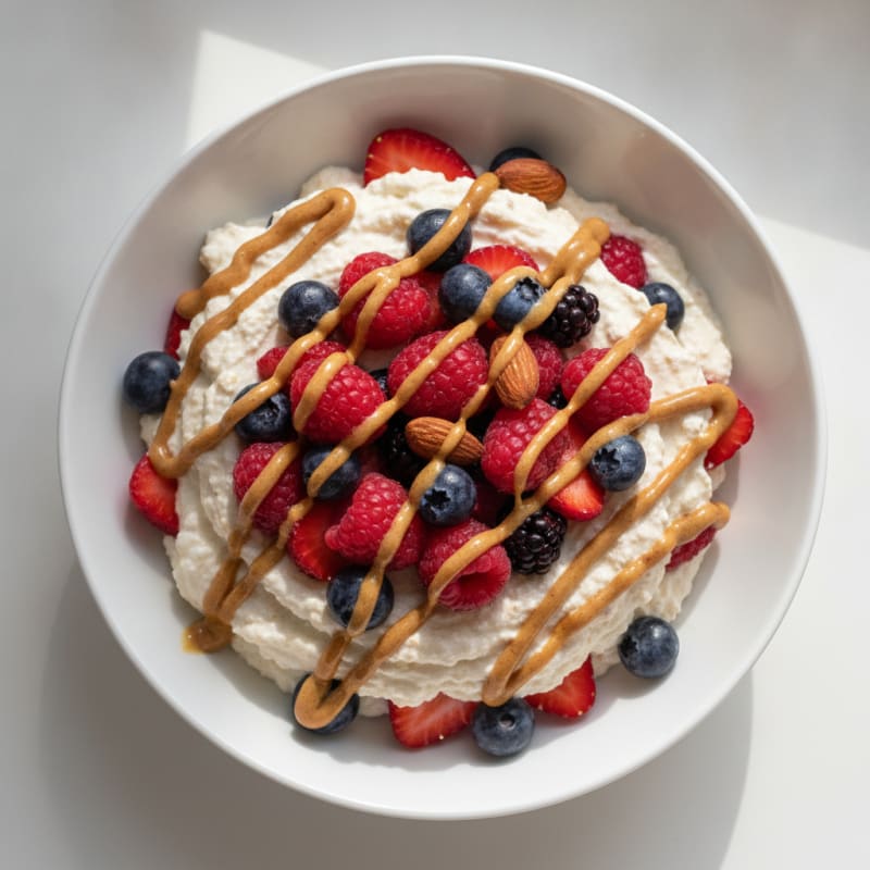 Greek Yogurt Protein Parfait with Mixed Berries and Almond Butter