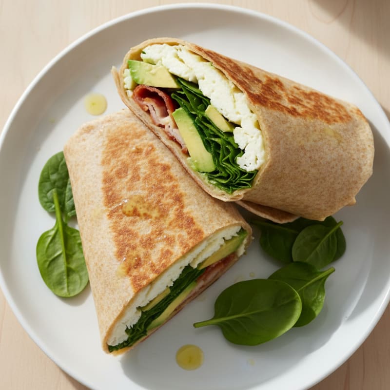 Crispy Turkey Bacon and Egg White Breakfast Wrap with Spinach