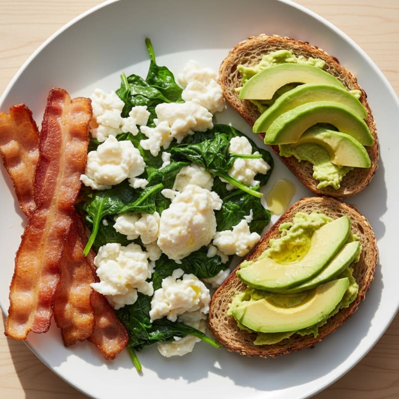 Scrambled Egg Whites with Sautéed Spinach and Turkey Bacon
