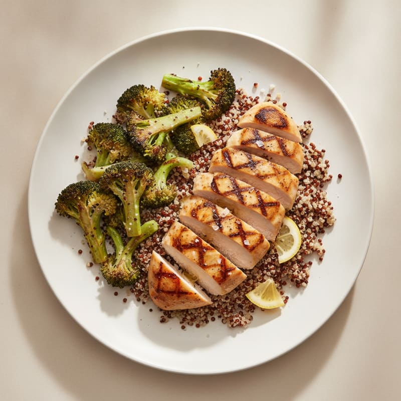 Grilled Chicken Breast with Quinoa and Roasted Broccoli