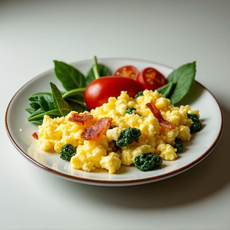 Cottage Cheese Egg Scramble with Spinach and Turkey Bacon
