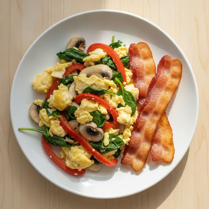 Egg White Veggie Scramble with Turkey Bacon