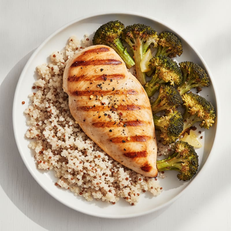 Grilled Chicken Breast with Quinoa and Roasted Broccoli